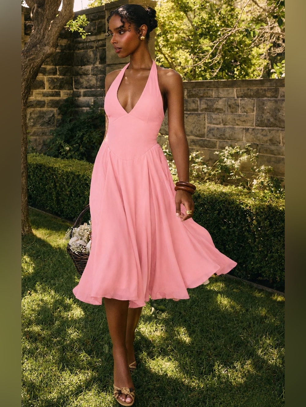 House of CB SOLADA Peach Georgette Halter Sundress